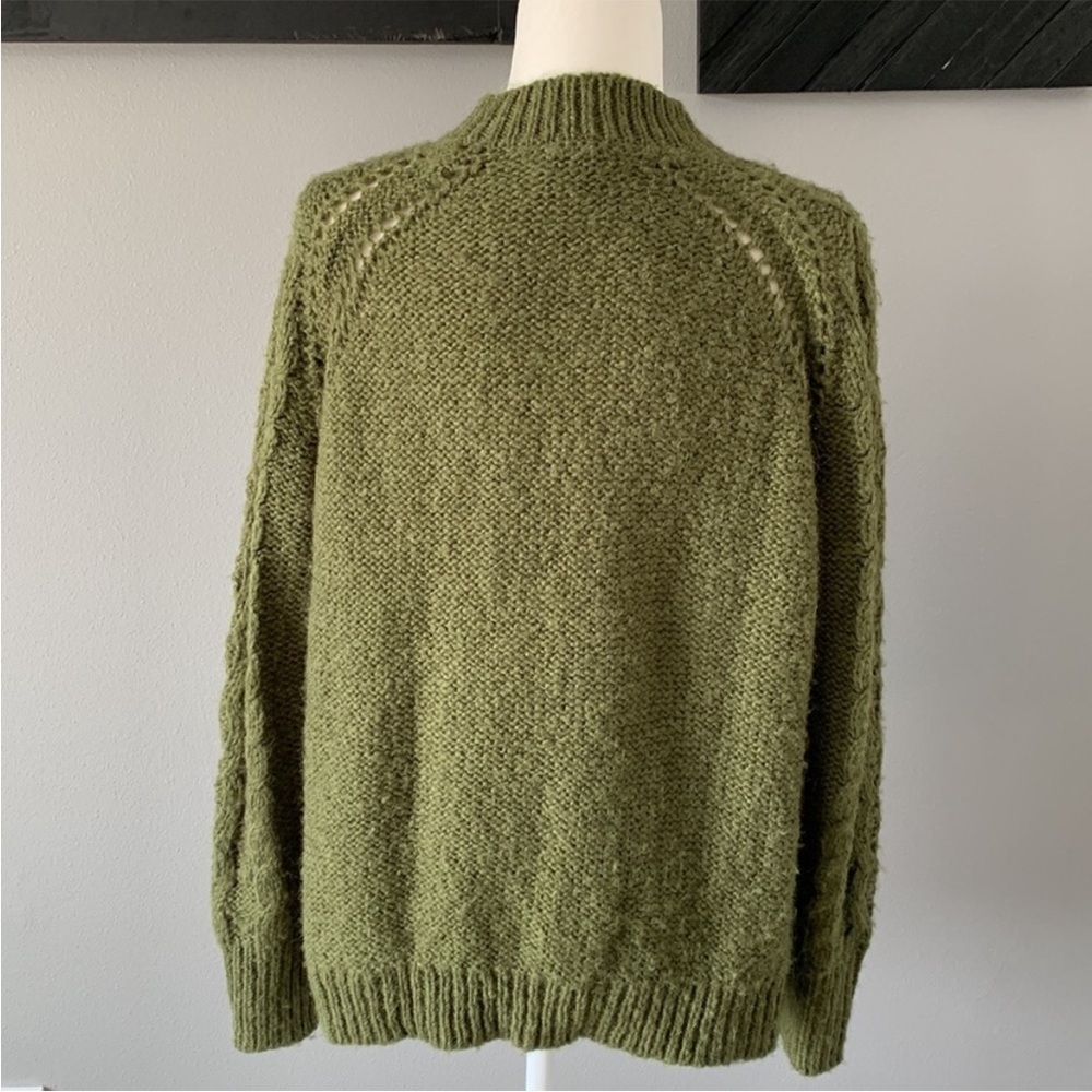 J. Crew Cable Knit Pointelle Alpaca Wool Blend Sweater Popcorn Flowers Green - Picture 8 of 10